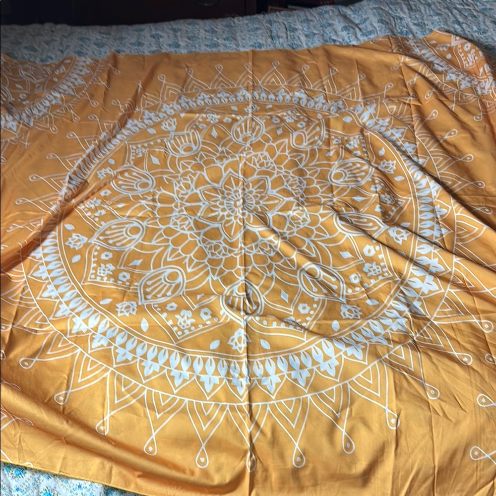 Mandala Design Tablecloth - Orange and White